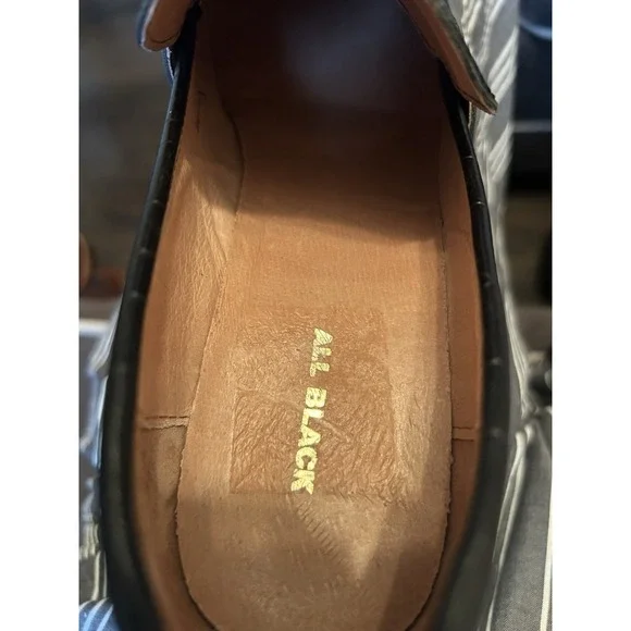 Anthropologie All Black Croc Kitty Loafers Chunky Heel Women's Size 39 US 8.5/9 - Picture 10 of 11